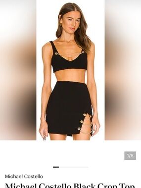 Michael Costello Black Crop Tank with Gold Chain Detail